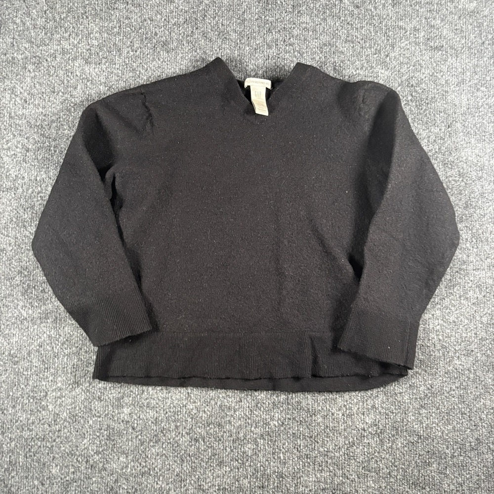 Gap Sweater Womens Large Black Italian Merino Wool V Neck Ribbed Hem Winter Wear